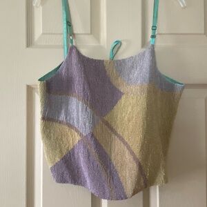 Cynthia Steffe Vintage silk fully beaded halter top, Purple, Green, Yellow, LG